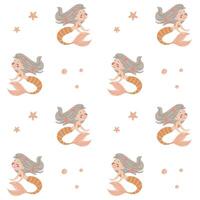 Seamless pattern with cute cartoon mermaids and sea shells. for printing vector