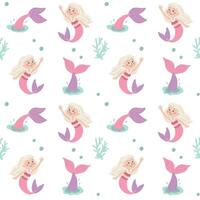 Seamless pattern with cute mermaids and sea shells. for printing on children's products. vector