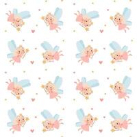 Seamless pattern in a simple children's style. Princess with wings. Cute fairy with wings vector