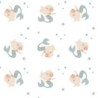 Seamless pattern with cute cartoon mermaids and sea shells. for printing on children's products. vector