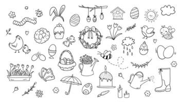 Spring. Easter doodles set. Hand drawn illustration. Isolated on white background. vector