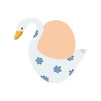 Cute swan isolated on white background. Happy Easter. Easter egg in blue egg cup. Decor for holiday, design element for holiday. illustration in flat style. vector