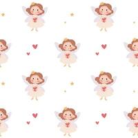 Seamless pattern in a simple children's style. Princess vector