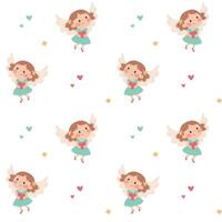 Seamless pattern in a simple children's style. Princess with wings. vector