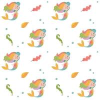 Seamless pattern with cute cartoon mermaids and sea shells. for printing on children's vector