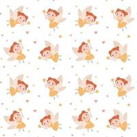 Seamless pattern in a simple children's style. Princess with wings. Cute fairy vector