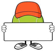 Tennis Ball with Cap Holding an Empty Banner for Ad Placement vector