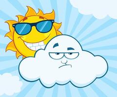 Cartoon sun with a confident expression and an annoyed cloud, symbolizing opposite moods vector