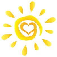 Illustration of a sun with artistic details and a heart shape in the middle, warm and joyful design vector