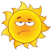 Indifferent sun with lowered eyebrows and a slightly frowning mouth, symbol of boredom and apathy vector