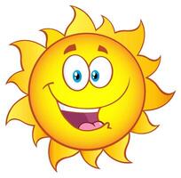Happy sun with expressive eyes and an open mouth, symbol of positive energy vector