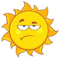 Annoyed sun with a blank stare and slightly squinted eyes, symbol of dissatisfaction vector
