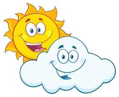 Funny cartoon scene with sun and cloud, symbolizing harmony in nature vector