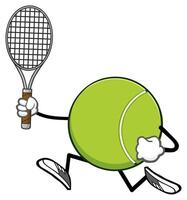 Running Tennis Ball Character Holding a Racket in Motion vector