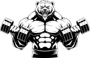 Fierce Muscular Bear Lifting Heavy Dumbbells in Intense Workout vector
