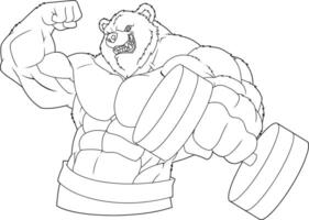 Muscled Grizzly Bear Lifting Heavy Dumbbells with Aggressive Expression vector