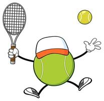Funny Tennis Ball Character with Cap Playing a Fun Match vector