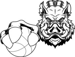 Massive Wild Boar Mascot Playing Basketball with Strength and Speed vector