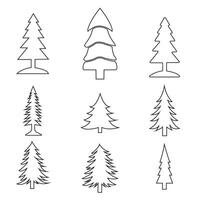 Pine Tree Line Art Set, Nature, Forest, Christmas, Winter, Nature Graphics vector