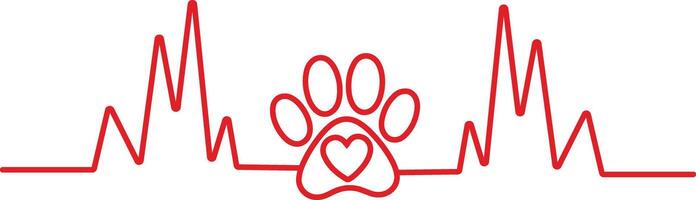 Dog lover heartbeat with paw print on white background vector