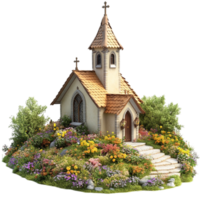 Beautifully Crafted Small Chapel Model Featuring A Cross And Warm-Toned Roof png