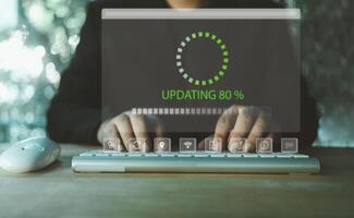 Update software application upgrade technology concept. Software update or operating system, patch update, updating progress ba photo