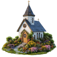 Miniature Church With A Bright Orange Roof And Classic Architectural Design png