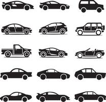 Set of Various Car Types icons in Silhouette vector