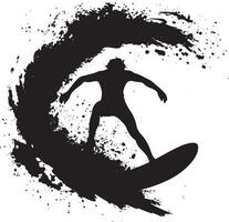 Silhouette of a Surfer Riding a Wave with Dramatic Ink Splatter vector