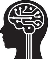 Human Head with Integrated Circuitry Brain - Futuristic AI Concept vector