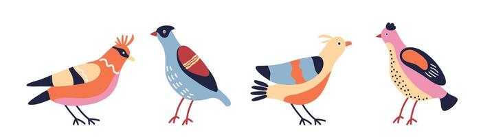 Set of colorful abstract birds on white background, flat style illustration vector