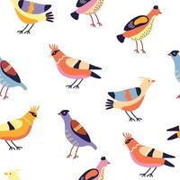 Seamless pattern with colorful abstract birds on white background, flat style illustration vector