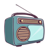 A sticker of a classic blue radio, Hand drawn clipart in doodle style, isolated on transparent background png