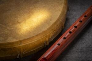 native American style flute handcrafted from aromatic cedar and shaman drum photo