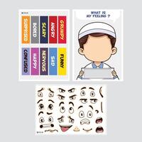 Children educational face expression cut and paste game for emotional development. vector