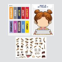 Emotional expression cut and paste activity for children educational game vector