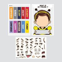 Cut and paste cartoon face expressions for children's emotional learning game. vector