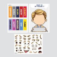 Interactive children game with cut and paste cartoon face expressions for learning. vector
