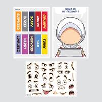 Children cut and paste activity with face expressions for emotional learning game vector