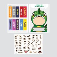 Educational cartoon face expression game for children with cut and paste activity. vector