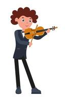 Young boy plays violin with joy while wearing a tuxedo for a performance vector
