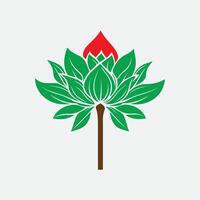 a green lotus flower with a red flower on top vector