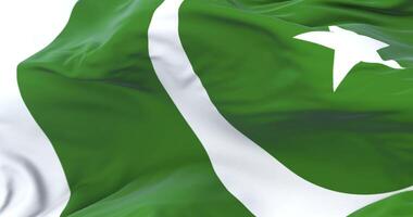 Pakistan flag waving at wind with blue sky in slow, loop video