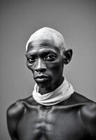 A black man with white skin and a scarf photo