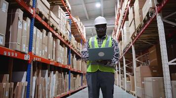 Logistics Worker Using Laptop for Warehouse Management video