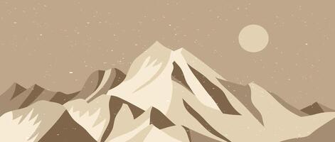 Flat design landscape background with mountains, moon and hills. creative minimalist modern art print. use for print art, poster, cover, banner vector