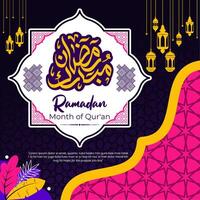 Ramadan month of quran greeting card with arabic calligraphy and calligraphy vector