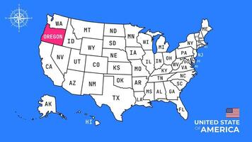 Map of USA with states and capitals. Oregon map vector