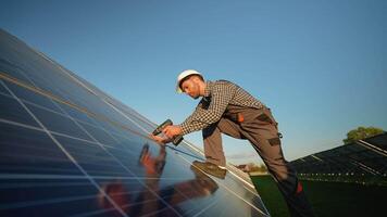 Worker Fixes Solar Panel with Precision video