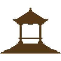 Silhouette of a balinese temple against a setting sun. vector